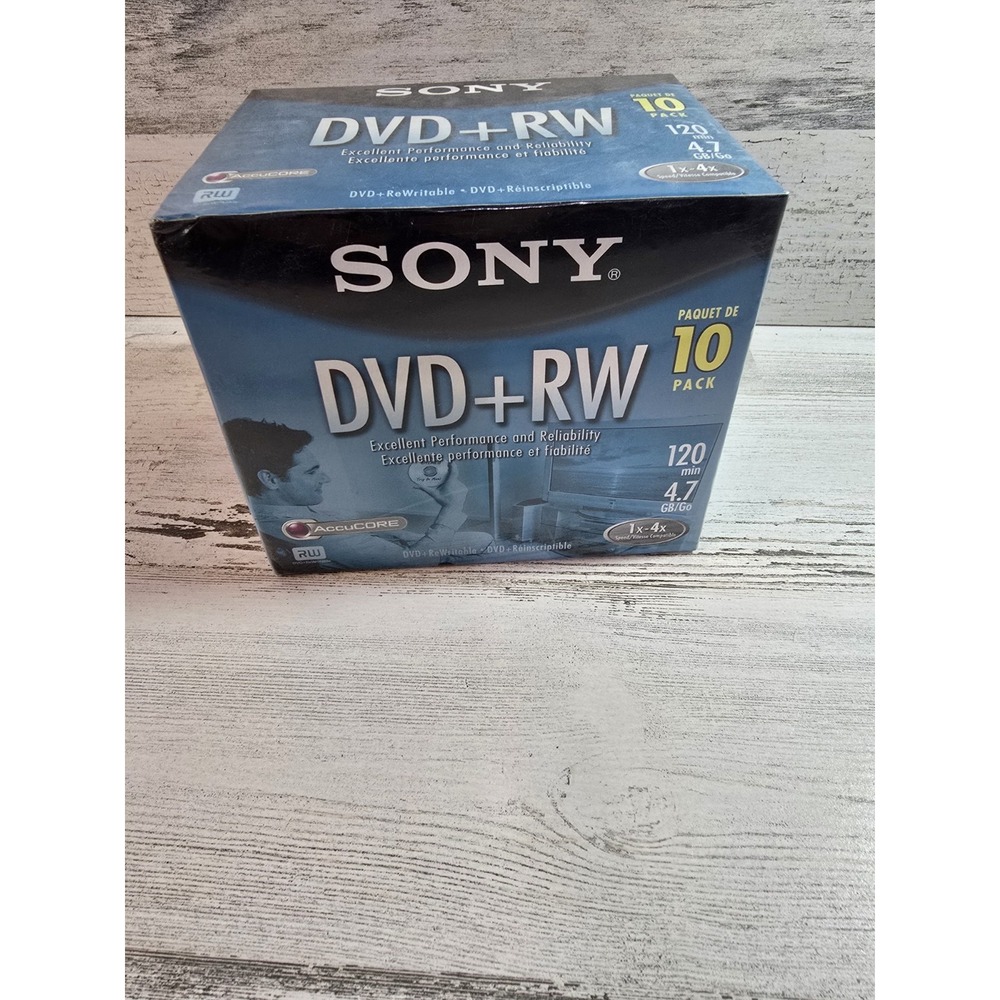 Sony DVD+RW 4.7GB 120min 1x-4x AccuCORE Rewritable Discs 10 Pack 10DPW47L2 NEW